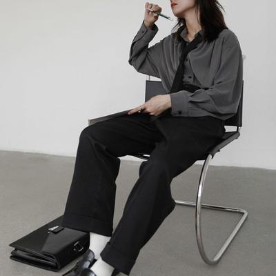 Женская рубашка однотонная с длинным рукавом и лацканами, повседневная рубашка