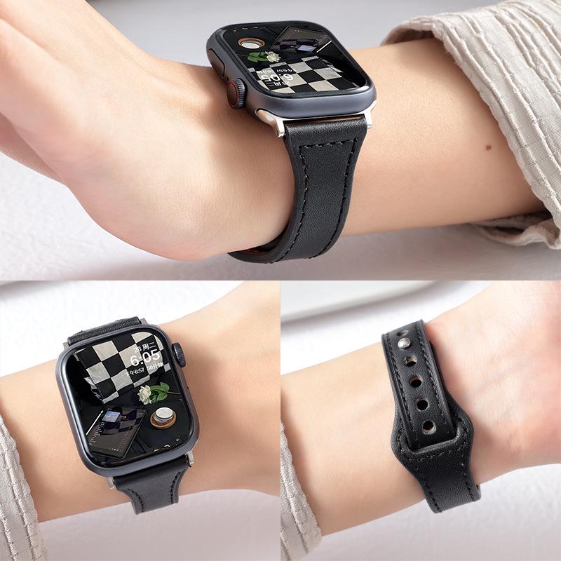 Совместим с Apple iWatch S10, Xiaomi 89Pro, Redmi 4, Huawei GT5: Женский ремешок для часов из натуральной кожи с шипами, узкий, на талию
