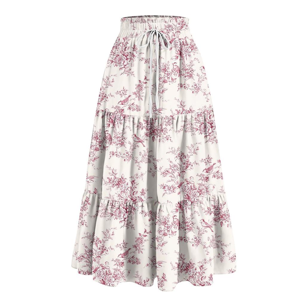 Женская весенняя повседневная длинная юбка с оборками, однотонная юбка, ретро-юбка в складку