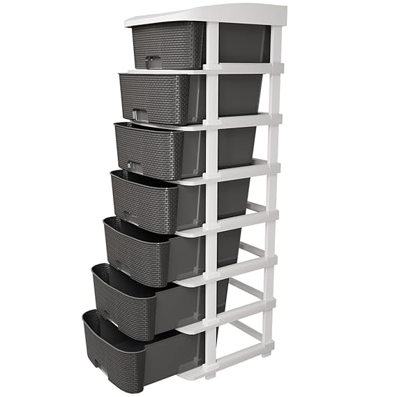 Plastic Modular Drawer Storage Chest Of Drawers Organizer Storage Box, Large Stomo Racks For Multipurpose Organizers | Grey | 4 Layer