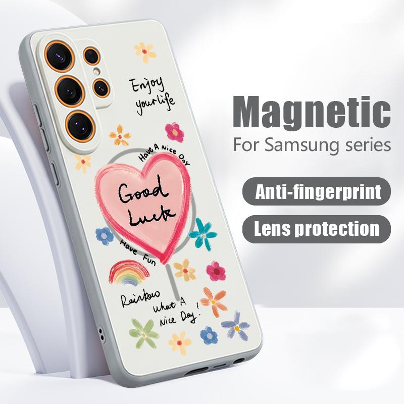 Милый чехол с принтом макарон в форме сердца для Samsung S26 S25 Ultra S24 Plus S23 FE S22 Ultra A55 A56 A17 A37 A57 5G, магнитная крышка для телефона с ощущением кожи