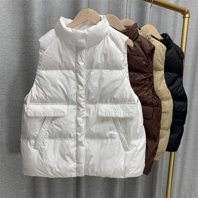 Зима-Осень, женский однотонный теплый жилет без рукавов с воротником-стойкой, модное свободное шикарное пальто на белом утином пуху