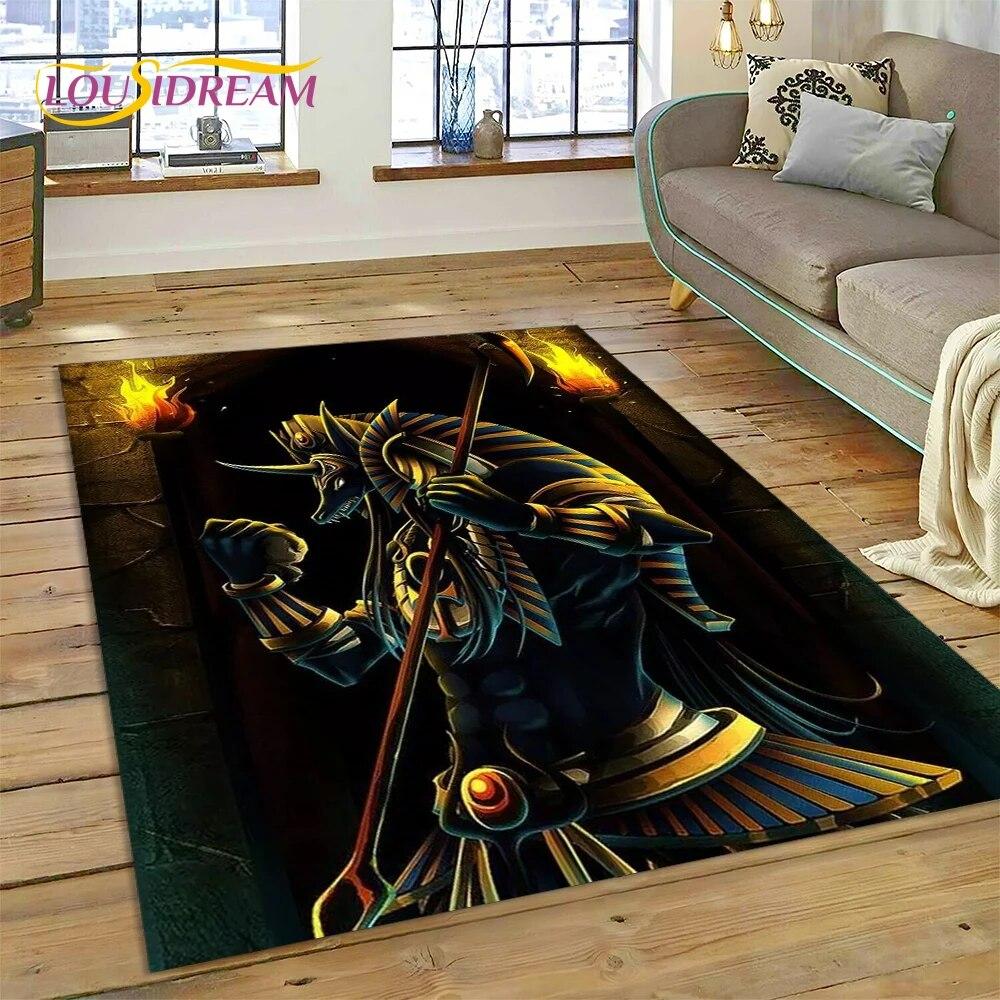 3D Anubis Pharaoh Horus Egyptian Mythology Gods Carpet Rug for Home Living Room Bedroom Sofa Doormat Decor,Area Rug Non-slip Mat