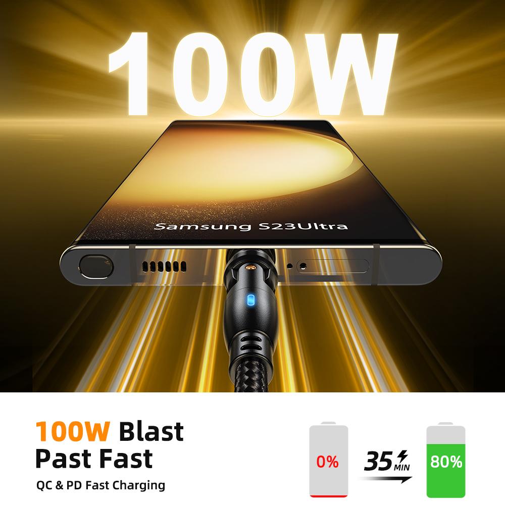 PD 100W 540 вращающийся магнитный кабель USB C на кабель Type C 5A быстрая зарядка шнур данных для Macbook iPhone Xiaomi ноутбук