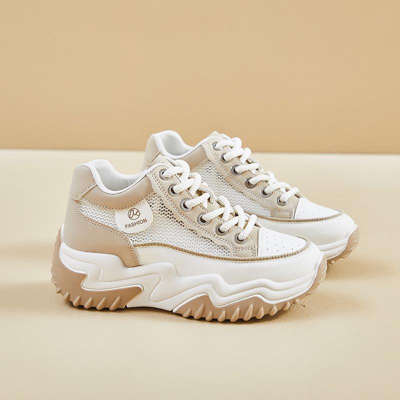 Весна и лето Новые белые туфли с толстой подошвой, увеличивающей рост стелькой, туфли для папы, сетчатые, дышащие, классический стиль, универсальная женская обувь