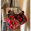 Chinese Ethnic High Capacity Travel Bag Versatile Contrasting Color Sports Fitness Handbag Personalized Northeast Big Flower Cotton Coat Crossbody Bag