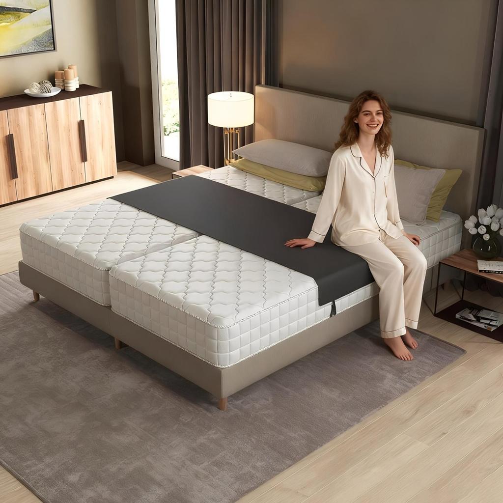 Bed Bridge Split Filler with Sheet Straps Large Double Mattress Bridge Converter for Families Couples Guest Bedroom Sleeping