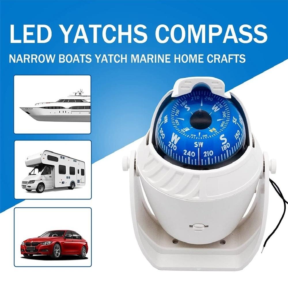 Marine Compass With Compass Mounted Waterproof Ball For Caravan Boats, White Rotating
