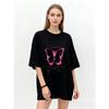 Oversized T Shirt Black Romanticism Butterfly Print With Inspirational Quote Casual Streetwear For Women