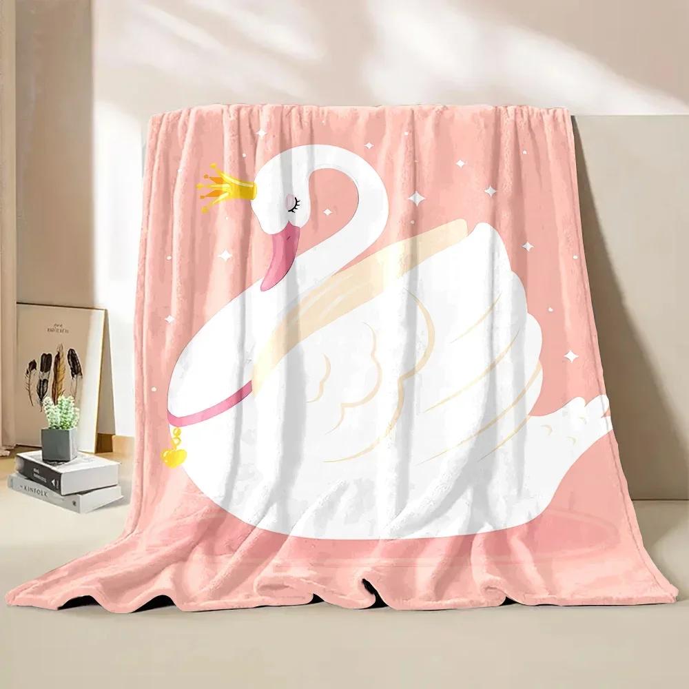 Warm and Comfortable Swan Soft Blanket Sofa Bed Cover Four Season Soft Fluffy Quilt Blanket Flannel Throw for Outdoor LeisureNap
