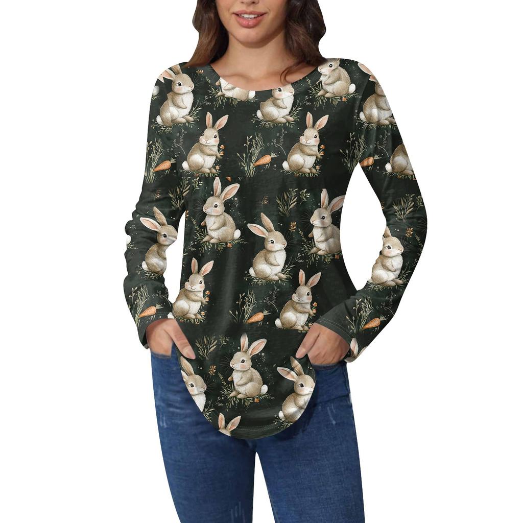 Пасхальные рубашки для женщин Милая футболка с принтом в виде сердца с длинным рукавом Туника Топы из хлопка Пуловеры