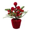 Artificial Pine Branches and Berries Red Christmas Ball Potted Plant  Desktop
