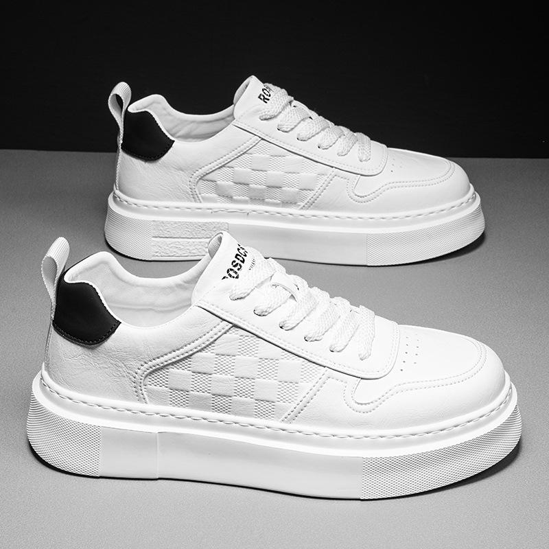 High Quality Men's Shoes Men's White Shoes Sports Platform Daily Leisure Work Versatile Microfiber Leather Panel Shoes Low Top