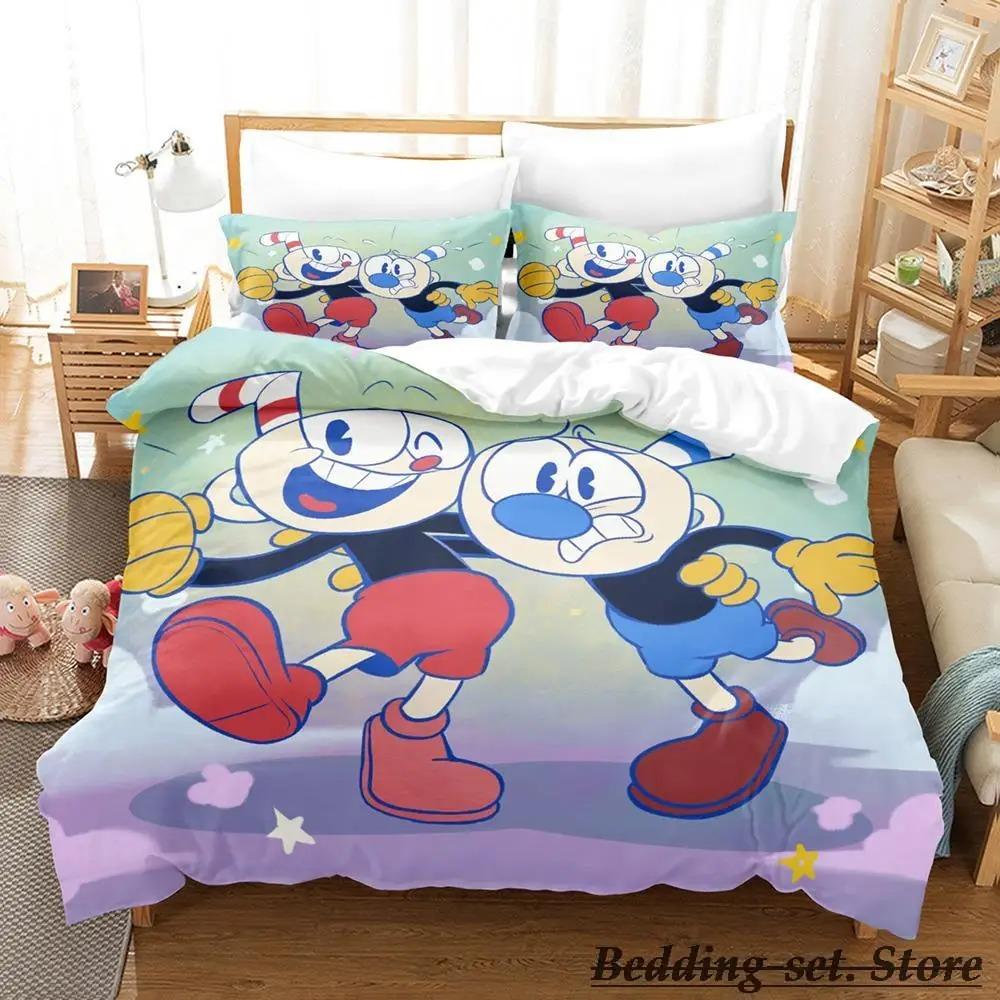 Милый постельный комплект Cuphead Mugman Односпальный Двуспальный Полный Queen King Размер Постельное белье Взрослый Детская спальня Пододеяльник Комплекты Аниме Игра Постельные принадлежности