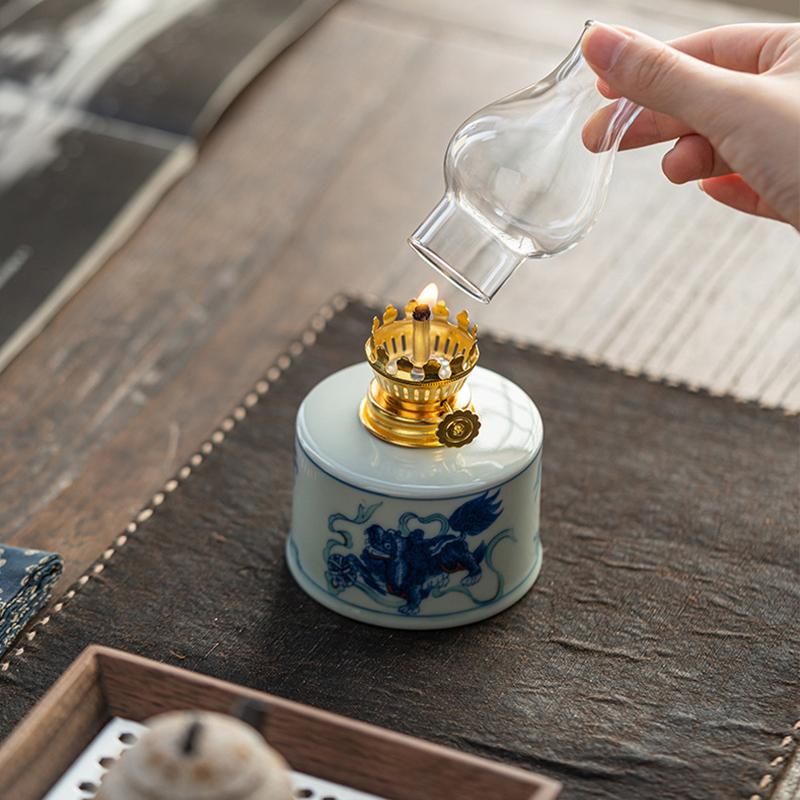 Китайский стиль Масляная лампа Винтажные поделки Чайный домик Керосиновая лампа Кабинет Спальня Керамические лампы Гхи Нарисованные вручную узоры Украшения