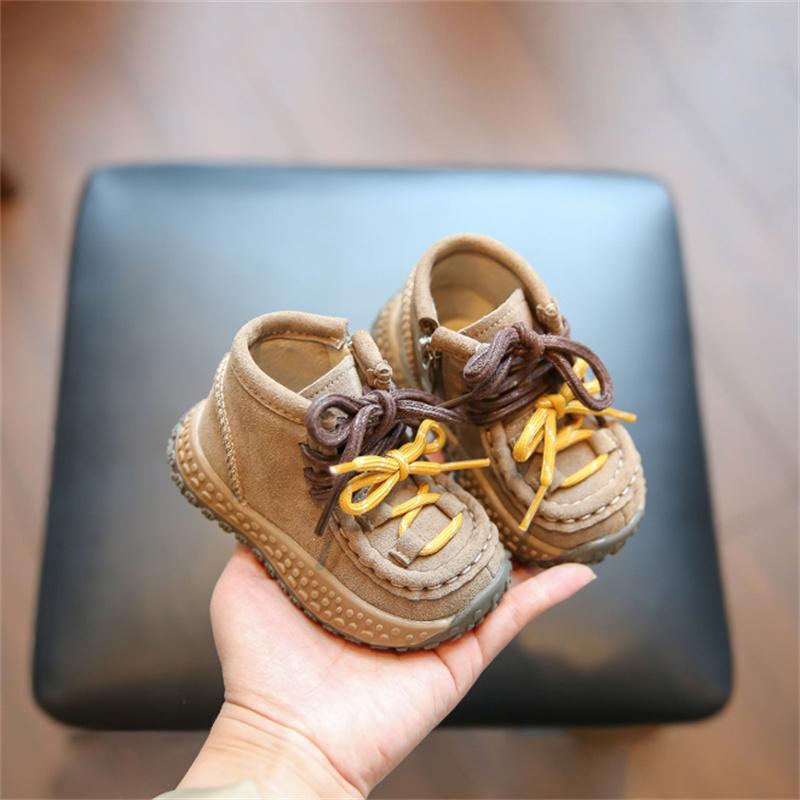 Winter Baby Boots For Boys Leather Colorful Shoes Lace Little Kids Shoes Short Fur Warm Cotton Toddler Children Boots