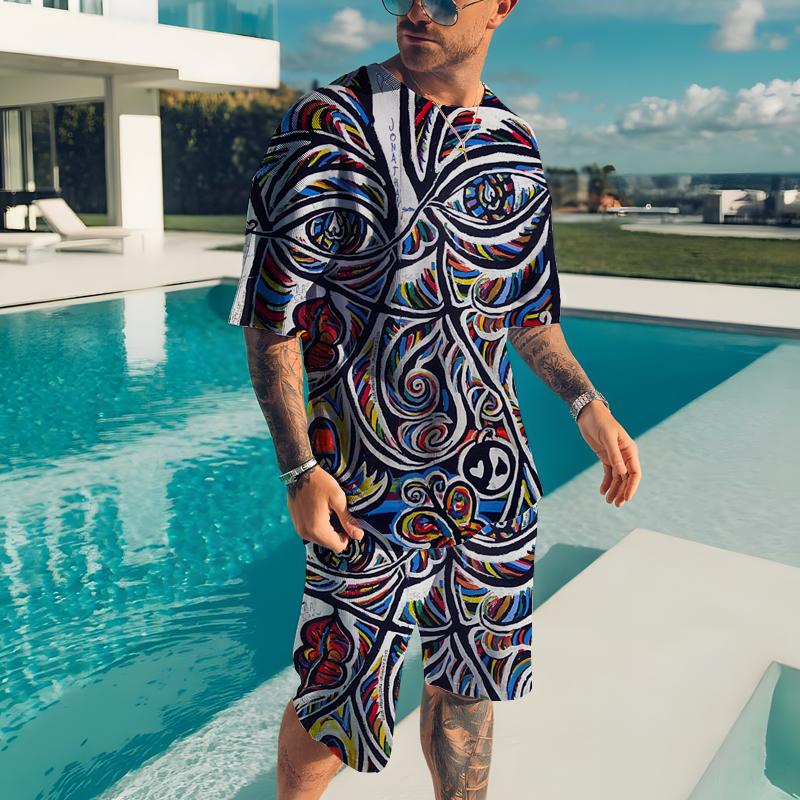 2026 Summer Men's T-shirt Male Casual Suit Abstract Style 3D Printing