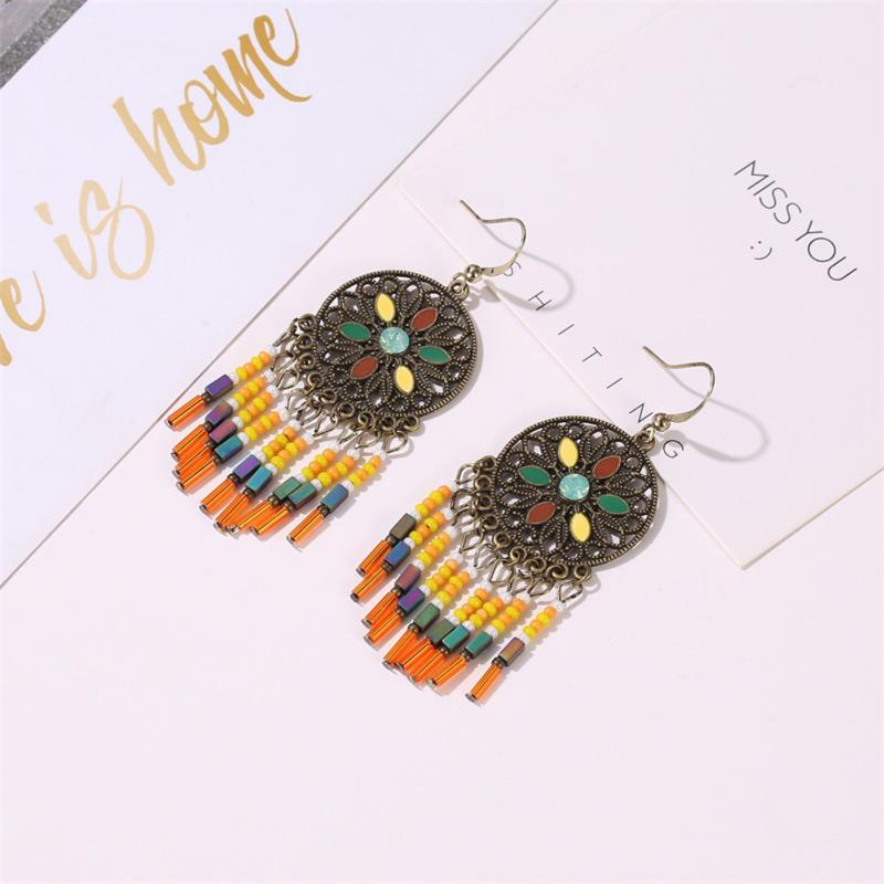 RUI RUI YU женские винтажные серьги в этническом стиле красочные резные бусины с кисточками полые кулоны ювелирные украшения