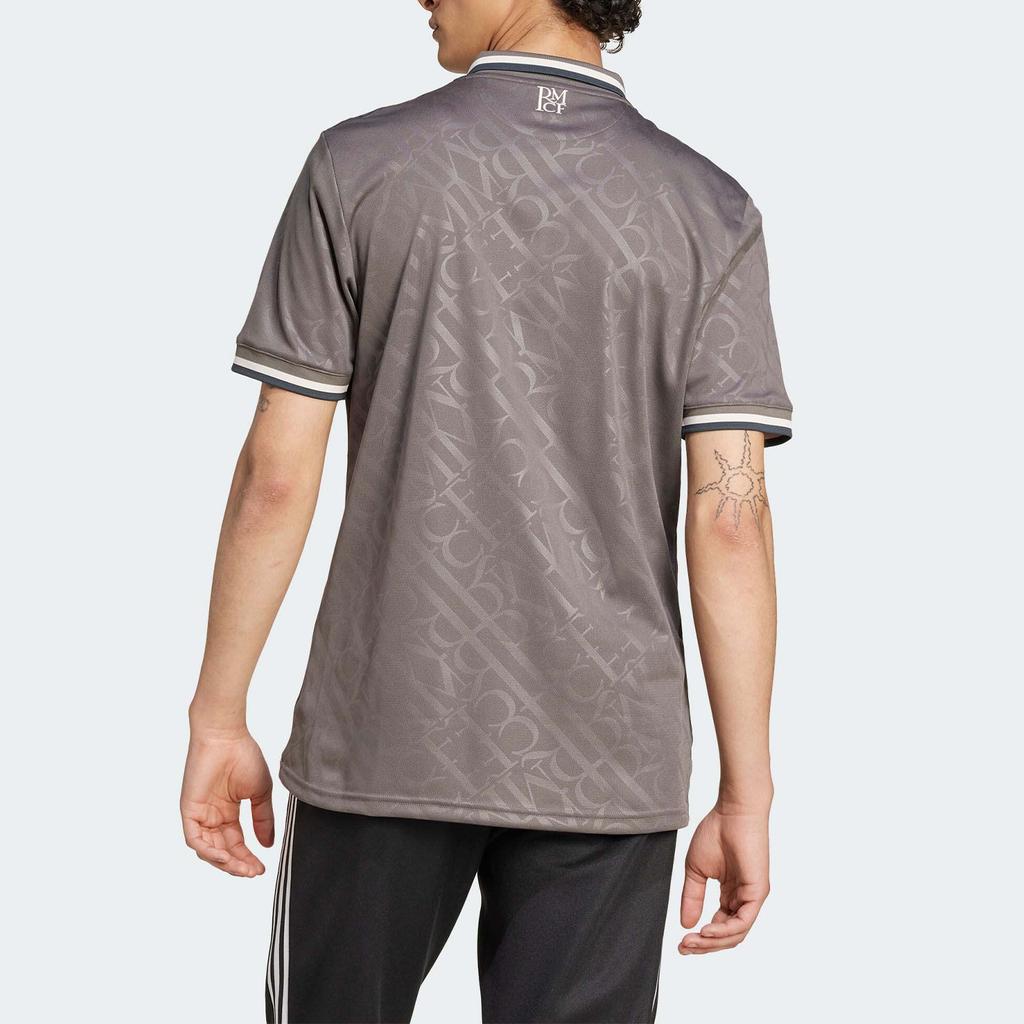 Мужская повседневная футболка с коротким рукавом Adidas Originals серии REAL MADRID, буквенная, угольно-серого цвета, для футбола