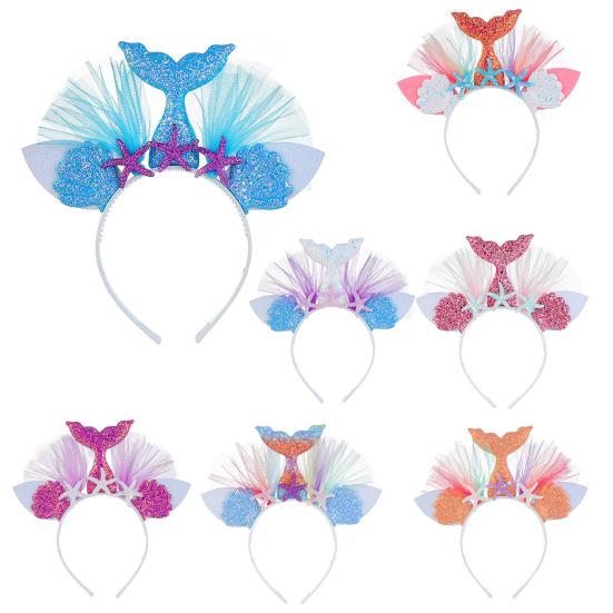 Повязка на голову с хвостом русалки, высокая эластичность, недеформированная повязка на голову с блестками, рыбий хвост, аксессуары для волос для девочек