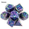 7 Pcs Blue Red Double Swords Metal Dice Solid Polyhedral Dice Set Suitable for Role-Playing RPG DND Pathfinder Board Game