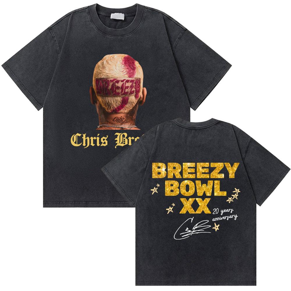 Стирка Рэпер Крис Браун Breezy Bowl XX Мировой Тур Футболки Мужчины Женщины Хип-Хоп Ретро Футболка Мужская Мода Тренд Уличная Мода