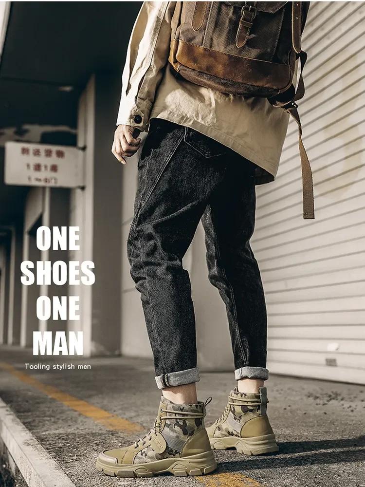 Модные камуфляжные ботинки для мужчин Осень Зима Ботинки-платформа Ботинки-дезерты Уличная обувь с высоким голенищем Мужские ботильоны Buty Robocze Meskie