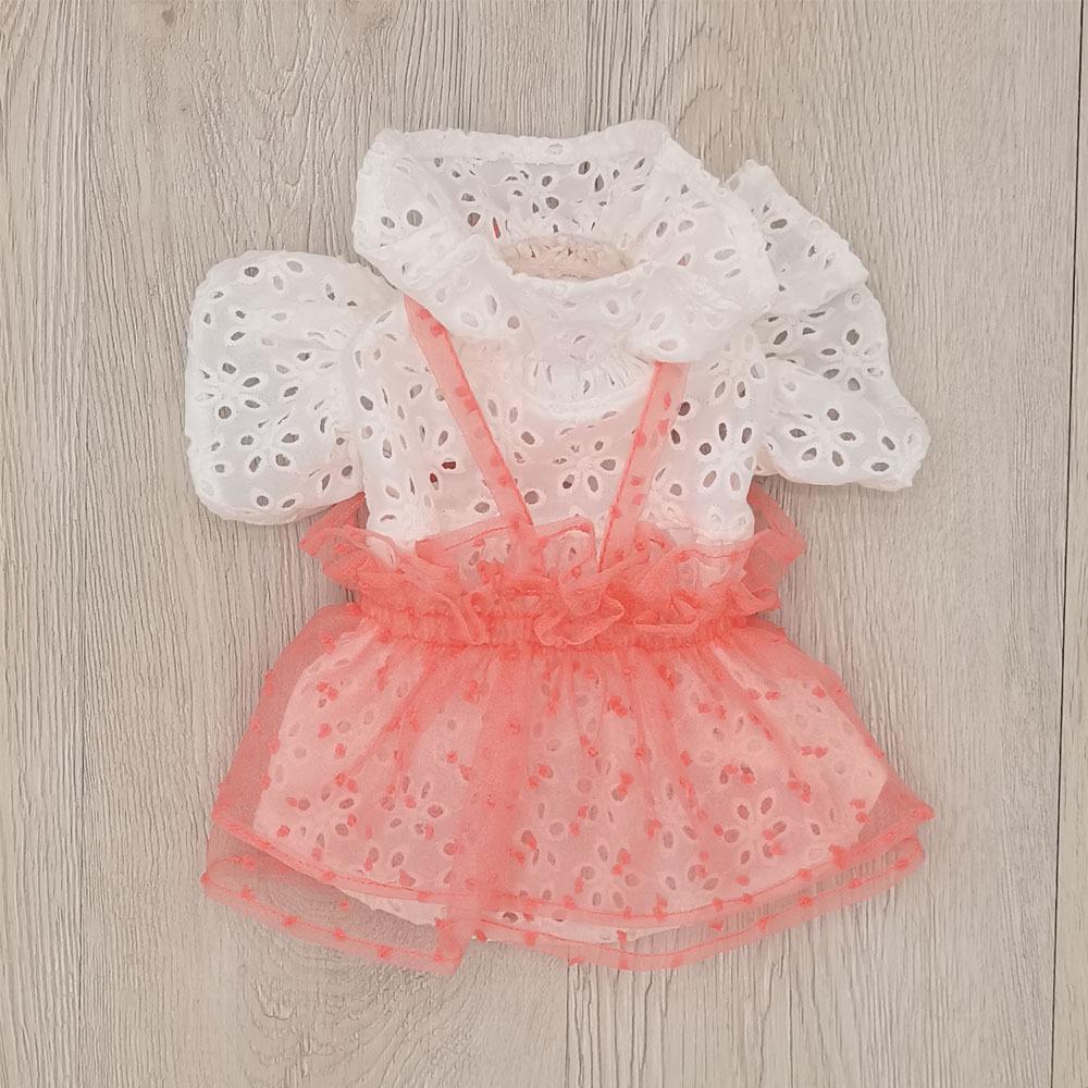 Pet Tulle Dress: Cotton Hollow-Out Lace Top with Flutter Sleeves & Ruffle Collar