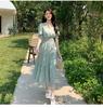 Wind Sweet Fairy Floral Dress Summer Small Fresh V-neck High Waist Slimming Dress Female A-line Long Skirt