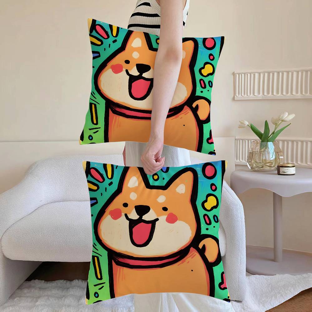 Cute Color Dogs Pillow Case Sofa and Living Room Decorative Cushion Covers Dust-proof and Mite-proof Invisible Zipper