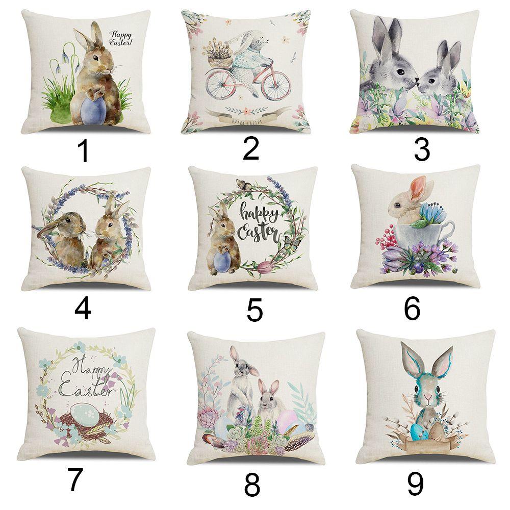 Happy Easter Bunny Eggs Sofa Pillow Case Cushion Cover Easter Decorations Easter Pillowcase