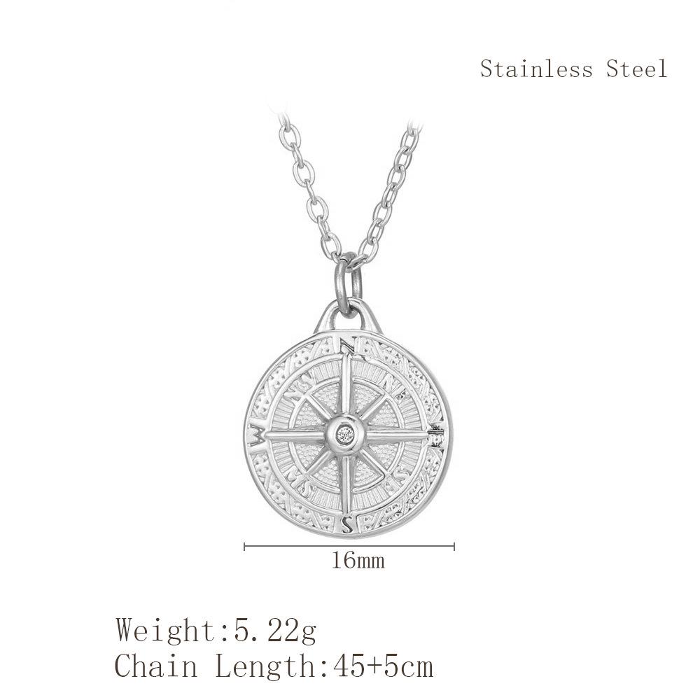 Minimalist Titanium Steel Compass Necklace: Versatile Unisex Pendant On a Short Stainless Steel Clavicle Chain