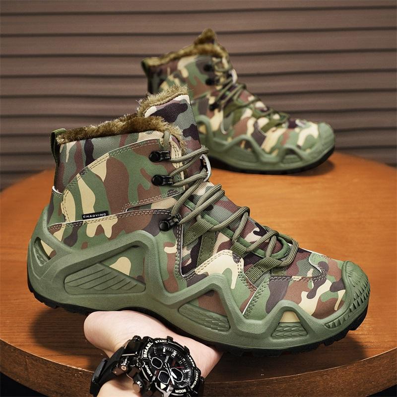 Men's Plus Size Camouflage Fashionable Velvet Warm Outdoor High Top Hiking Shoes Hiking Shoes Outdoor Casual Shoes