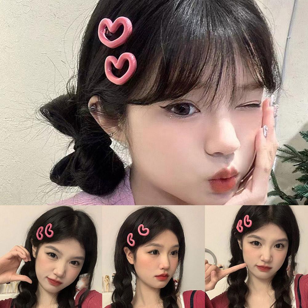 Super Cute Pink Beige Heart-shaped Pentagram Hair Clip Kawaii Korean Stars Hairpin Hairpin For B8B7