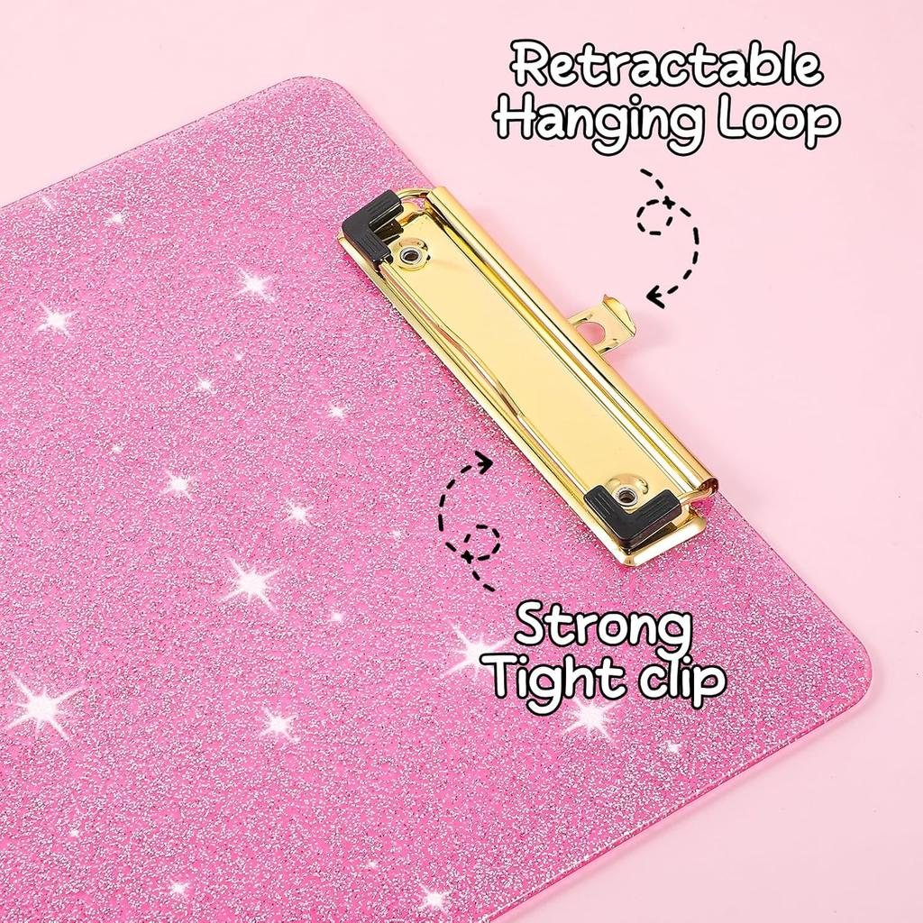 Acrylic Glitter Clipboard, Sparkly Clip Board with Gold Clip A4 Letter Size 12.6 x 8.9 Inch Pink Clipboards for Teacher Classroom School Office
