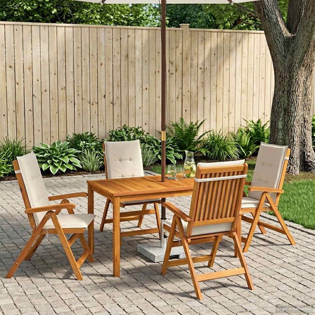 5 Piece Garden Dining Set 4 Seater Cream Solid Wood Acacia