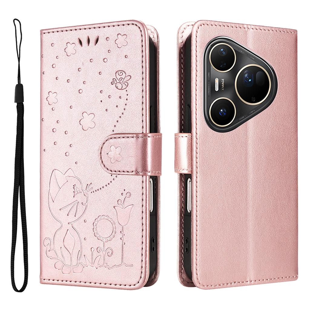 For Huawei Pura 80 Ultra Leather Wallet Case Cat Bee Pattern Phone Cover Stand