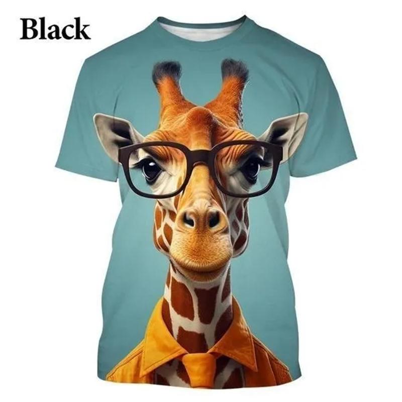 Funny Giraffe 3D Printed Men's T-shirt Cartoon Animal Hip Hop Casual Street Men's And Women's T-Shirt Tops