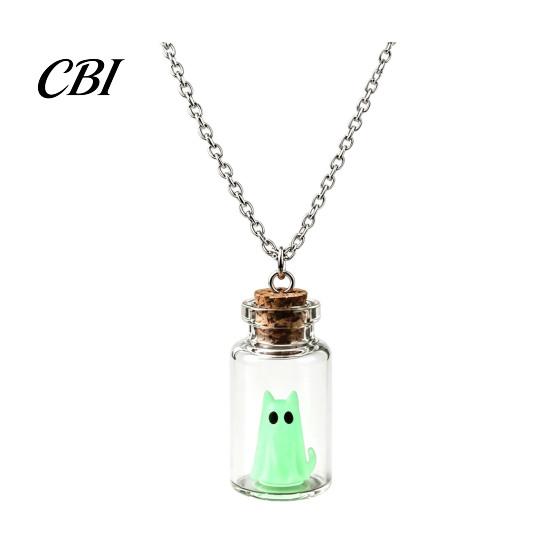 Halloween Party Decoration Ghost in Bottle Necklace, Glow The Dark Cute College Style Necklace Charm Jewelry, Adopt A Ghost/Cat/Dog Pendant