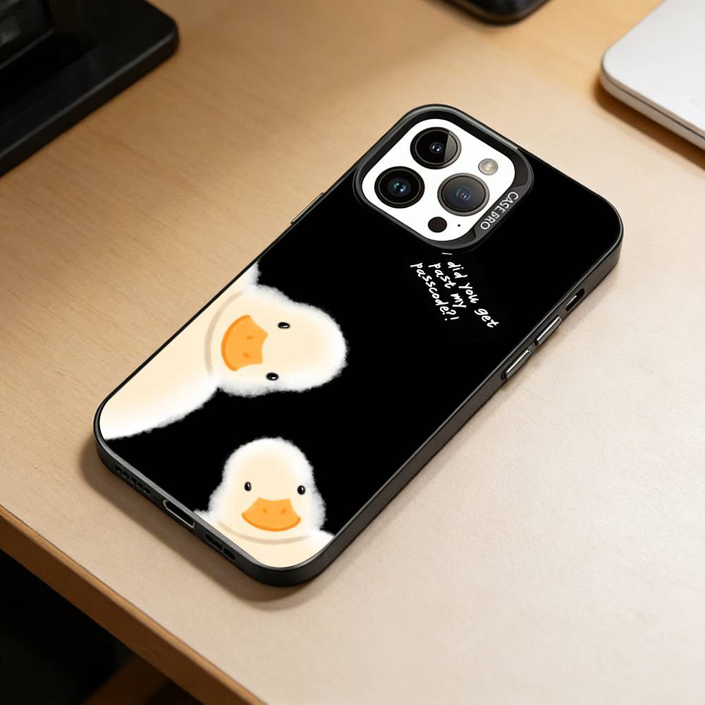 Little Cute Duck Phone Case For iPhone 17,16,15,14,13,12,11 Plus,Pro Max,XS,Colored Silver Plated Inside Cover