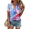 Fashion Womens Loose Summer Plain V Neck Button Button Short Sleeve Casual Tops