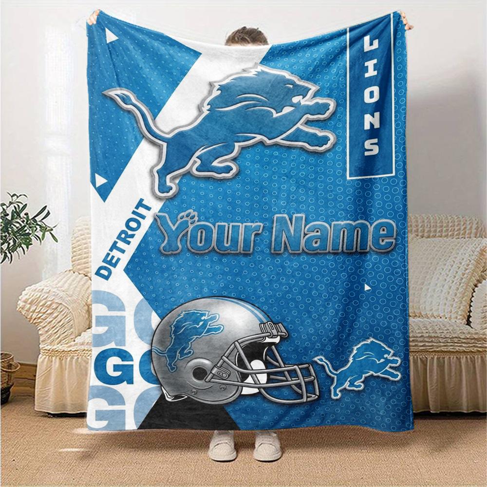 Name Custom Detroit Lions Logo Print Flannel Blanket High Quality Warm Comfortable Cover for All Seasons Perfect for Gifts Home Decor
