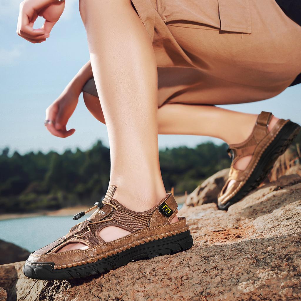 Летние мужские сандалии, сетчатые сандалии для улицы, мягкие сабо, сандалии ручной работы, дышащие легкие тапочки