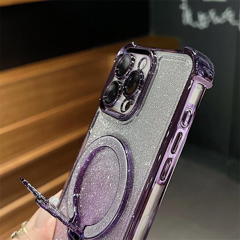 Роскошный магнитный чехол-подставка Butterfly с гальваническим покрытием для iPhone 16 Pro Max 15 14 Plus 13 12 11 Pro, защитный чехол от падения