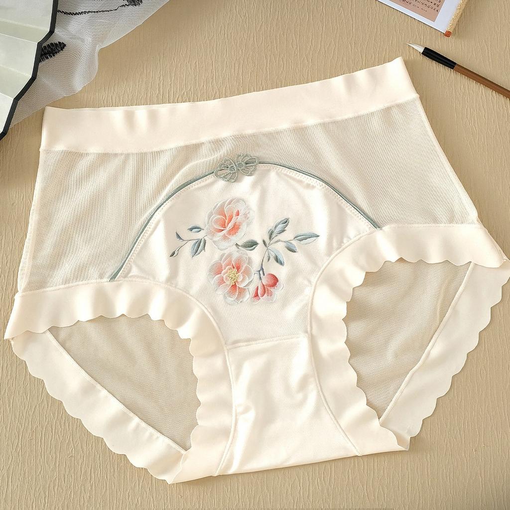 Летние традиционные китайские вышитые трусики с высокой талией, сетчатые трусы, кружевные трусы с утягивающим эффектом, женское сексуальное нижнее белье