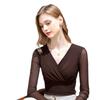Cross V-neck Mesh Base Shirt for Women In Spring and Autumn New Tight Long-sleeved T-shirt for Women In Women's Unique Waist-hugging Shirt