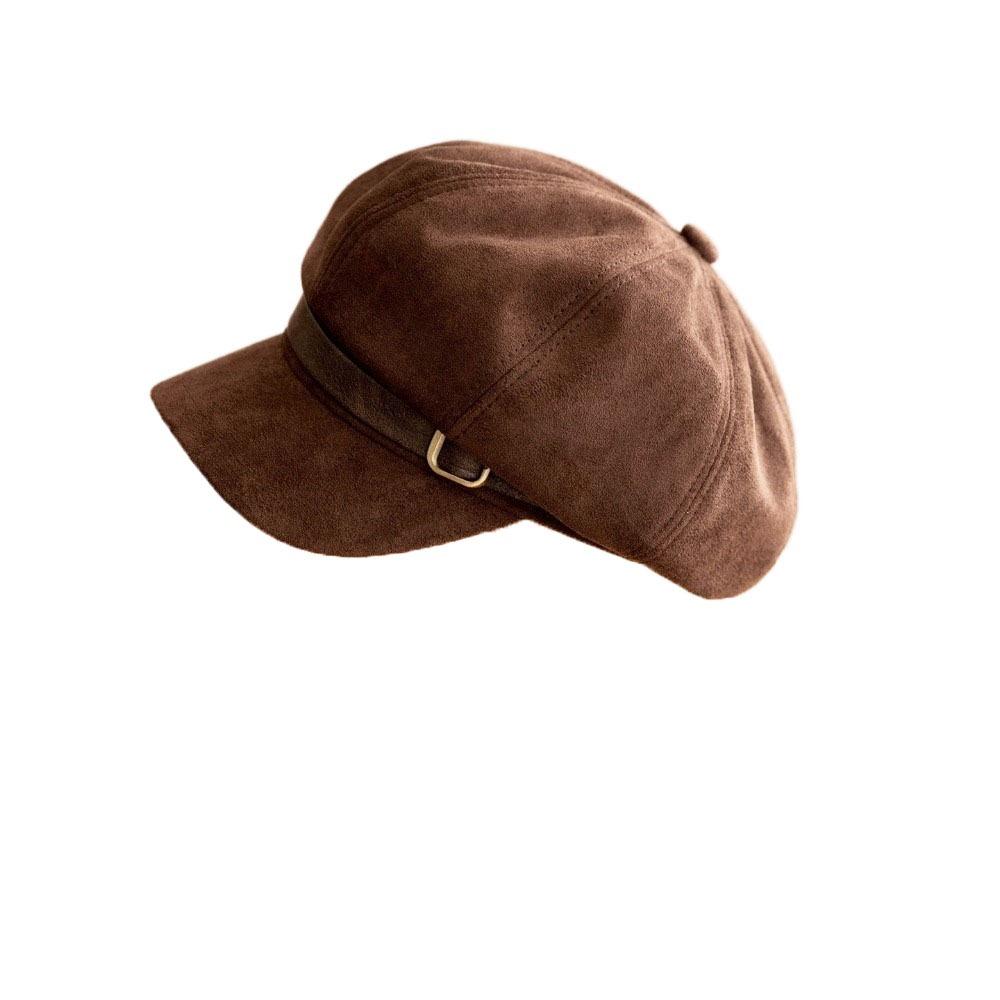Warm Newsboy Hat Flat Top Women Octagonal Hat Casual Suede Berets Autumn Winter