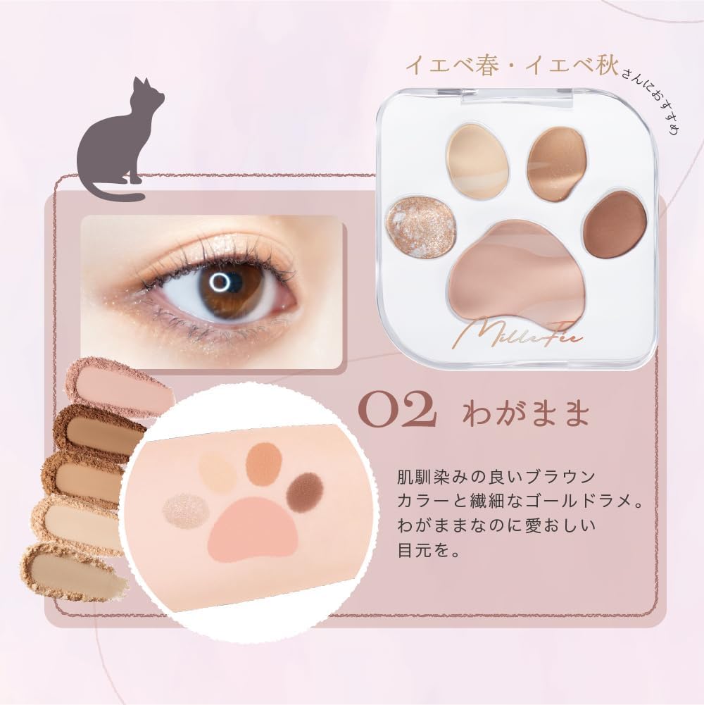 Палетка теней для век MilleFee Meow Paws (02 Каприз) Косметика для макияжа глаз Cat 5-Color Тени для век Блеск MilleFee Paw Палетка