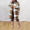 Женская мода клетчатая рубашка с лацканами клетчатое твидовое пальто с длинным рукавом
