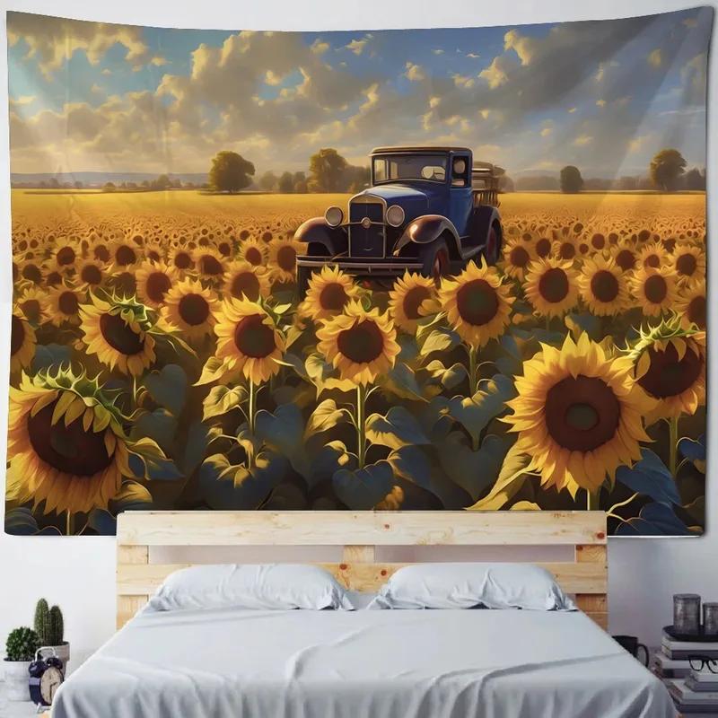 Украшение стены дома Гобелен Фон Подсолнуховое поле Гобелен для офиса и гостиной